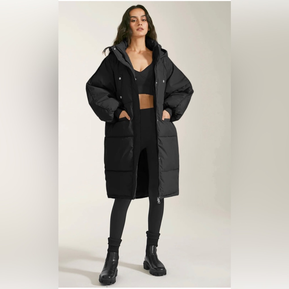 Black Long Hooded Puffer Parka Coat